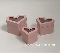 Набор подарочных коробок  с окном "Сердце", 12x12xH8 см, 10x10xH7 см, 8x8xH6 см (3шт) - фото 1