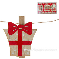 Набор новогодних украшений "Подарок" на прищепке (дерево), 3хН4 см, (10 шт) - фото 1
