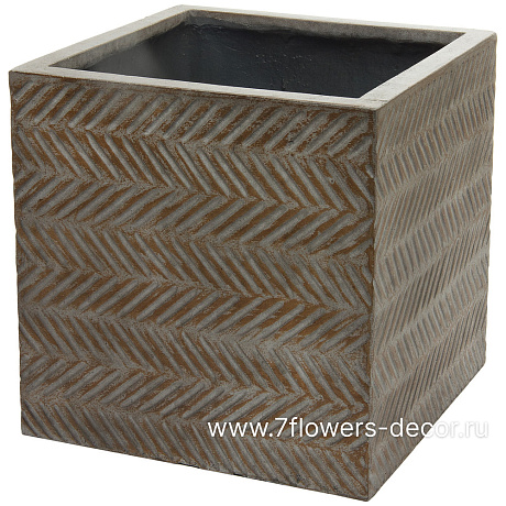 Кашпо Nobilis Marco Fishbone fossil wood Cube (файкостоун), 40х40хH40 см - фото 1