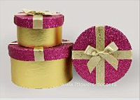 Коробка шляпная "Новогодняя", D20xH11 см, D17xH9 см, D14xH8 см, набор (3 шт), с крышкой - фото 1