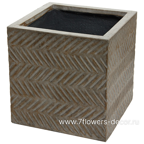 Кашпо Nobilis Marco Fishbone fossil wood Cube (файкостоун), 30х30хH30 см - фото 1