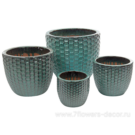 Кашпо Nobilis Marco Ocean Blue Relief Jar (керамика), D45хH38,5 см - фото 3