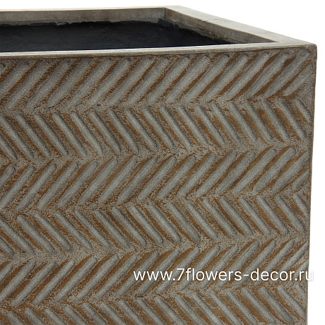 Кашпо Nobilis Marco Fishbone fossil wood Cube (файкостоун), 50х50хH50 см - фото 2