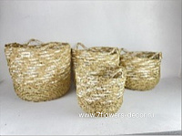 Кашпо плетеное (водоросли), D36xH30 см, D22xH18 см, набор (4 шт), с ручками - фото 1