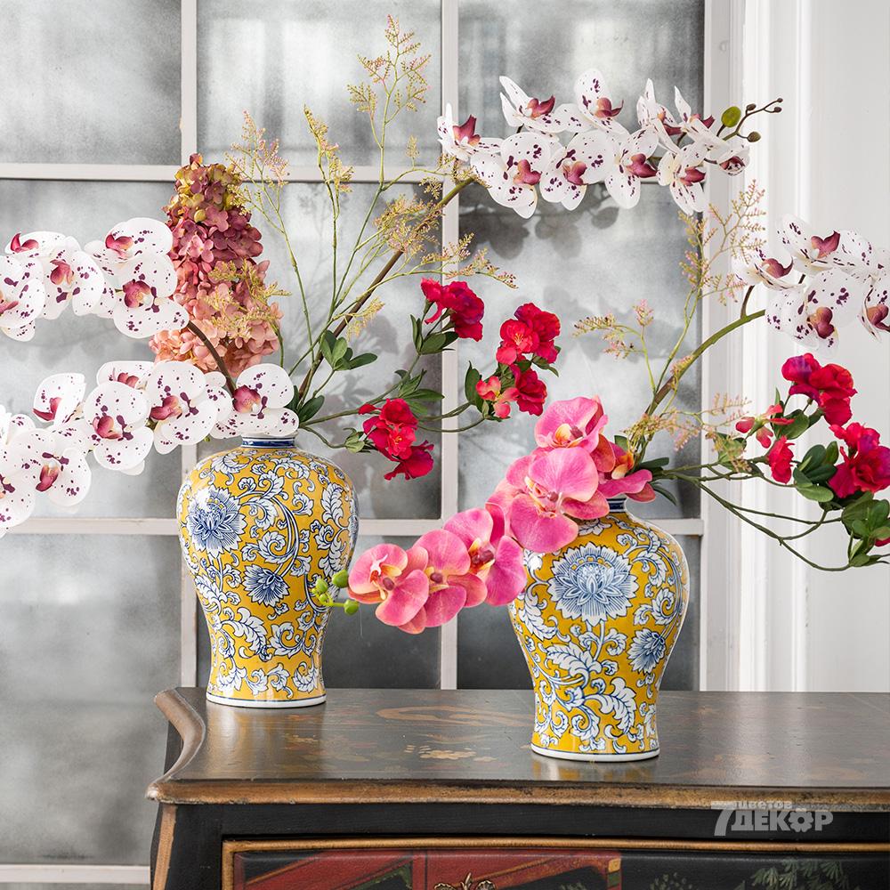 Искусственные цветы орхидеи розового и темно-красного цвета